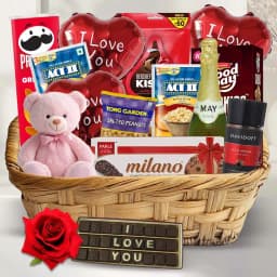 Exquisite Gourmet Delight Gift Hamper with Balloons Teddy N Rose 1