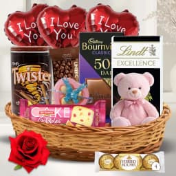 Breathtaking Chocolate Gift Hamper with Balloon Teddy N Rose 1