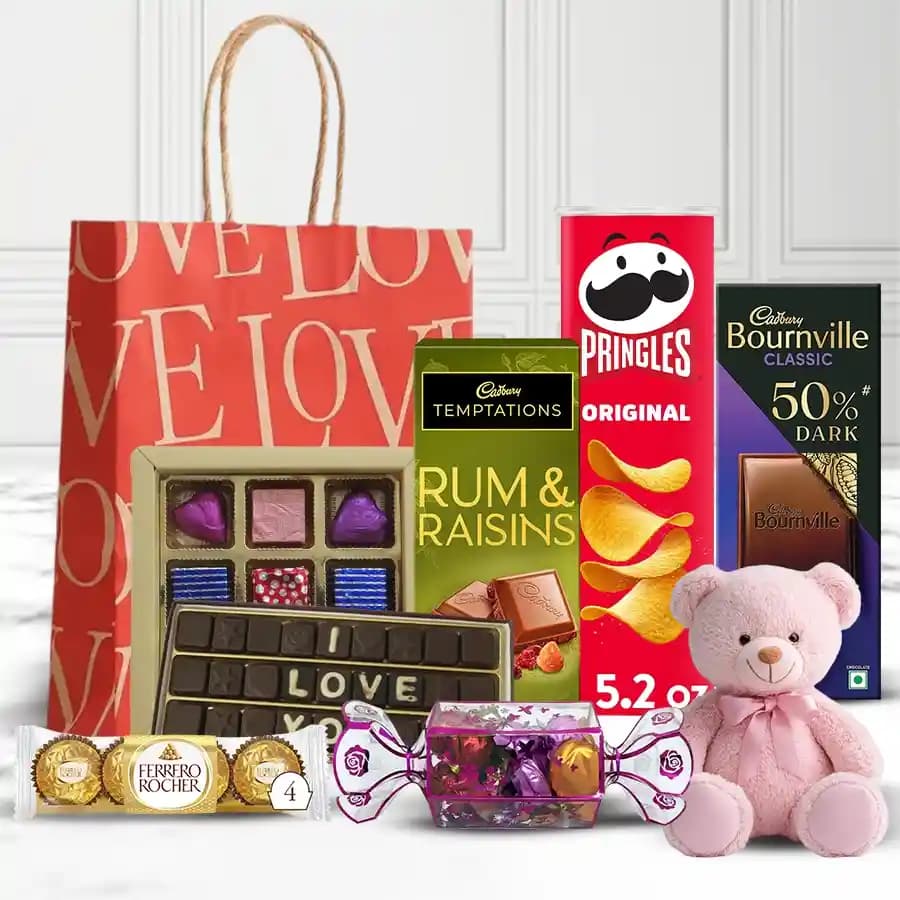 Enthralling Chocolate Treat Gift Hamper with Red Rose