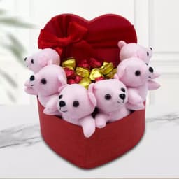 Astonishing Heart Shape Box of Teddies n Heart Shape Chocolates 1