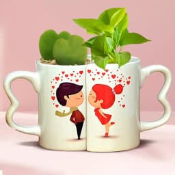 Charming Lovebirds Coffee Mug with Heart and Greenery 1