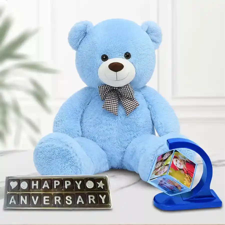 Admirable Personalized Photo Revolving Stand with Love Teddy N Handmade Chocolate