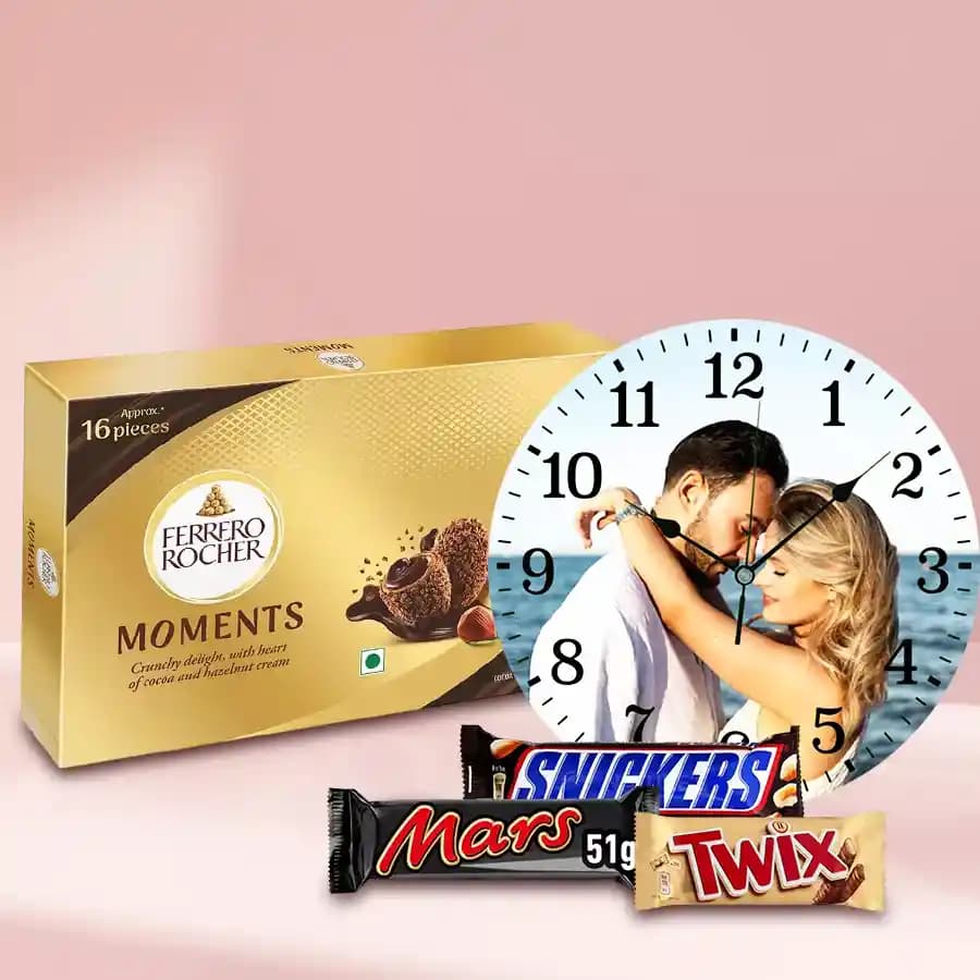 Remarkable Personalized Wall Clock with Imported Chocolate Hamper