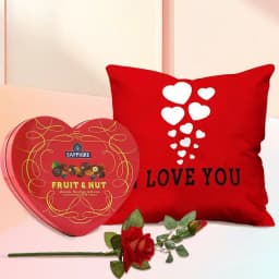Wonderful Personalized ILU Heart Cushion with Sapphire Heart Chocolate Box n Velvet Rose 1
