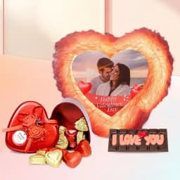 Remarkable Personalized LED Heart Fur Cushion n Chocolates Combo 1