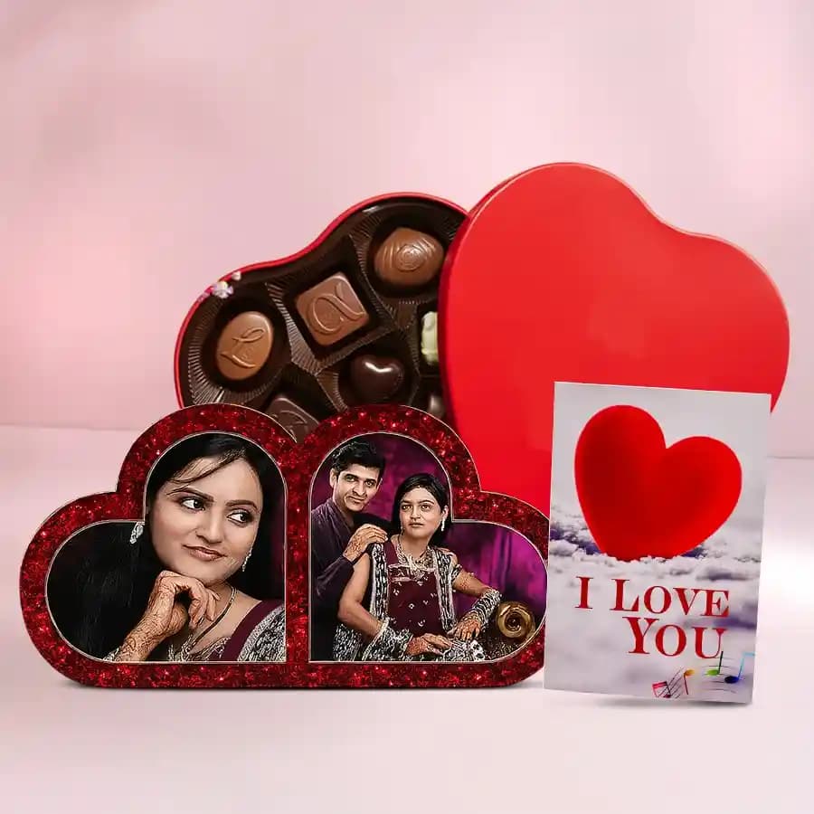 Lovely Personalized HB Duel Heart with Handmade Chocolates n ILU Card