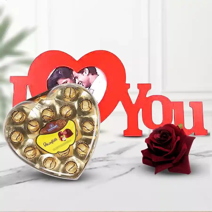 Exclusive Personalized HB ILU with Sapphire Chocolate N Red Velvet Rose