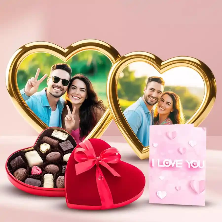 Impressive Personalized Love Frame with Heart Chocolates n ILU Card