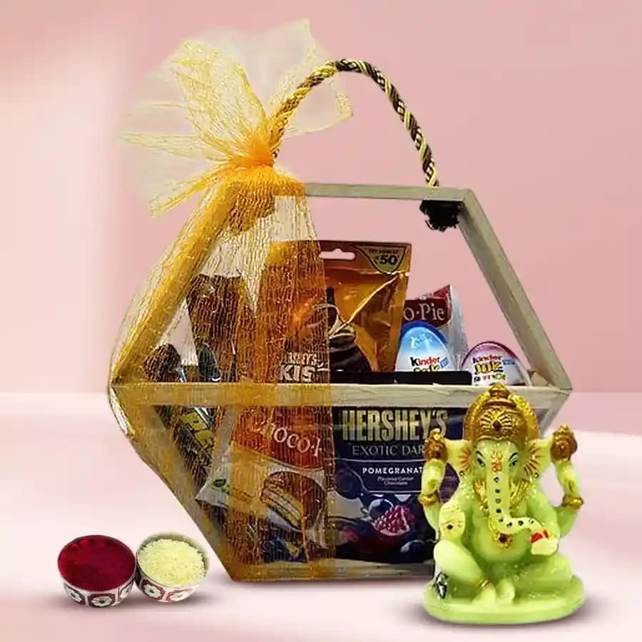 Yummy Chocolaty Hamper with Glowing Ganesha N Free Roli Chawal