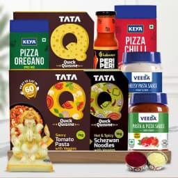 Tasty Noodles n Pasta Hamper with Glowing Ganesha N Roli Chawal for Bhai Dooj 1