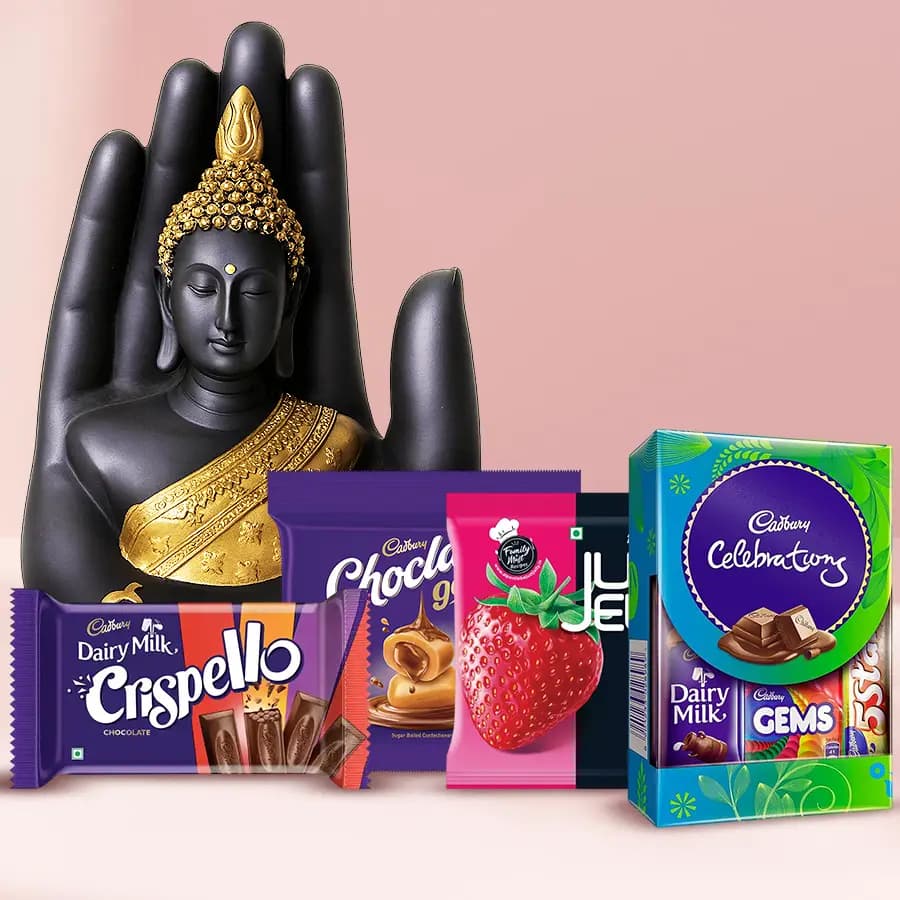Showy Palm Buddha Statue n Cadbury Family Assortment