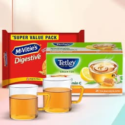 Amazing Green Tea Hamper of Tea Pot Mugs Tea Leaf and Digestive Cookies 1