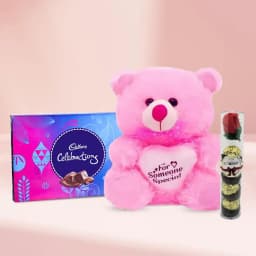 Classy Gift of Soft Teddy Rosy Handmade Chocolate n Cadbury Celebration 1