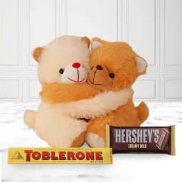 Cute Cuddling Teddy Toblerone n Hersheys Chocolate Gift Combo 1