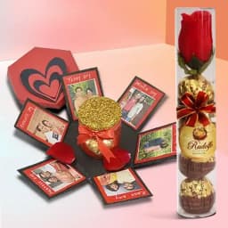 Amazing Hexagon Explosion Box of Photos N Chocolates Lighting LED Lamp N Rudolfo Chocolates with Rose Tube 1