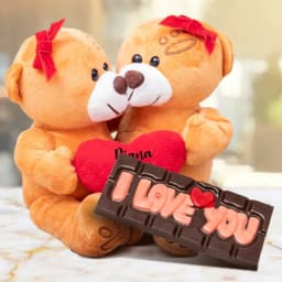 Attractive Two Body One Heart Couple Love Teddy with an I Love You Message Chocolate 1