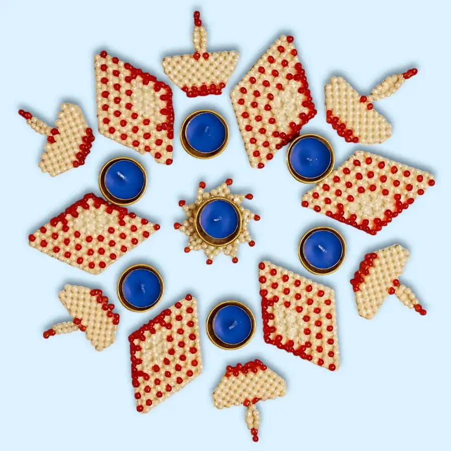 Beautifying Pearl Beads Rangoli N Wax Diya Decor set of 20pcs