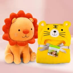 Charming Lion Plush Toy with Cozy Towel Set 1