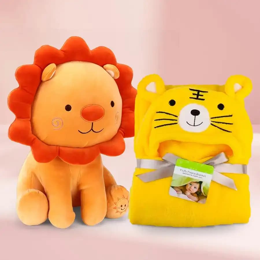 Charming Lion Plush Toy with Cozy Towel Set