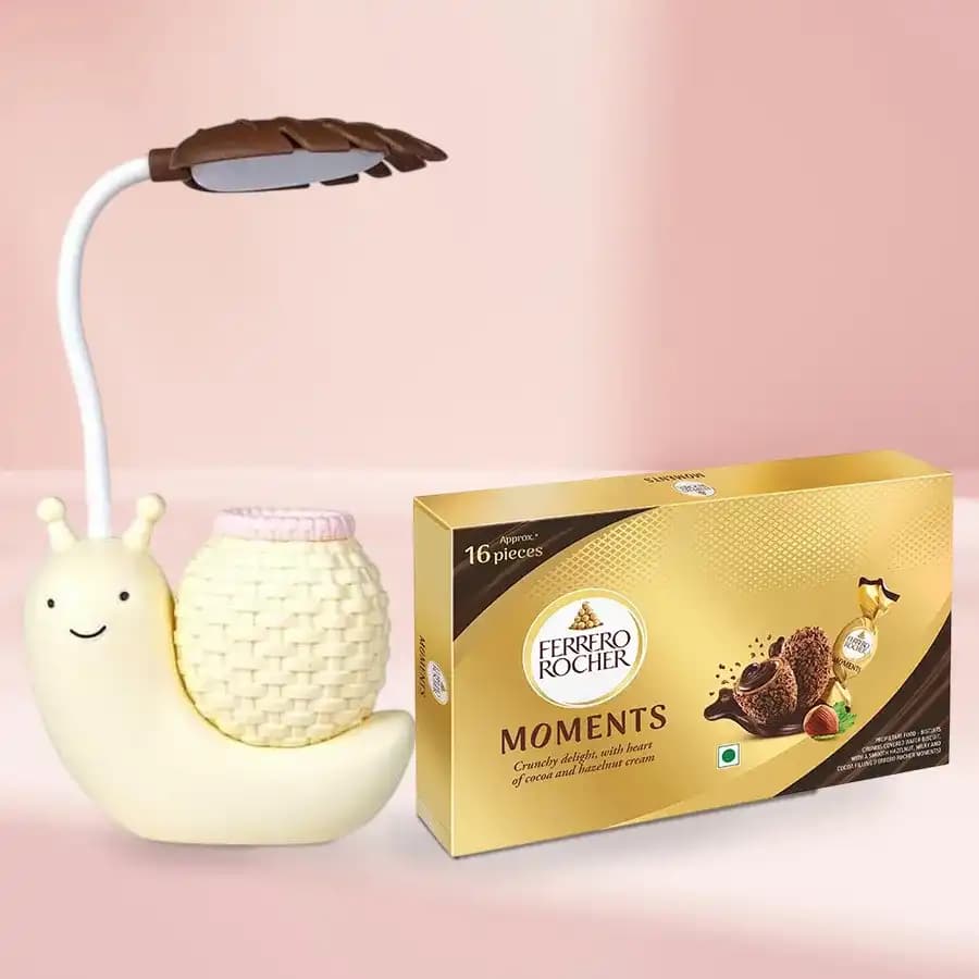 Charming Ferrero Rocher Gift Set with Whimsical Snail Lamp