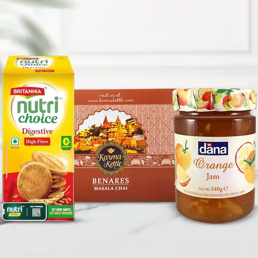 Charming Masala Chai Delight with Biscuit & Jam