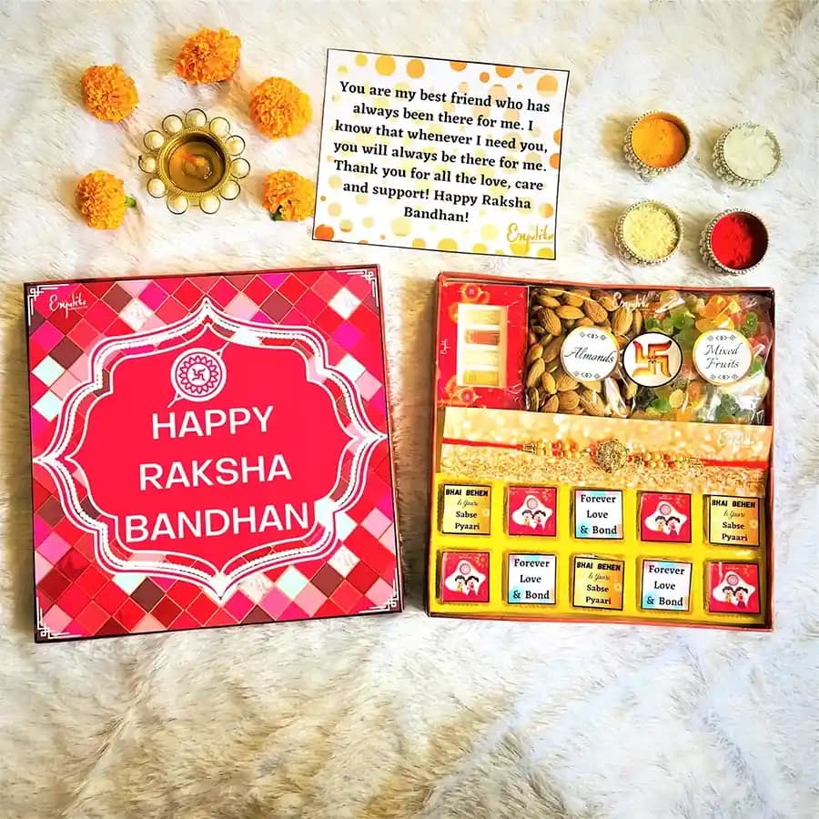 Classic Golden Rakhi N Flavored Chocolates Hamper