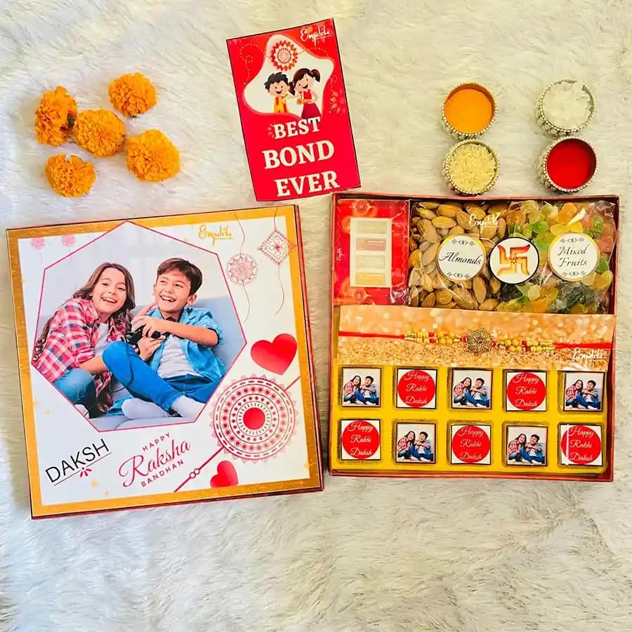 Customized Rakhi N Treats Hamper Box