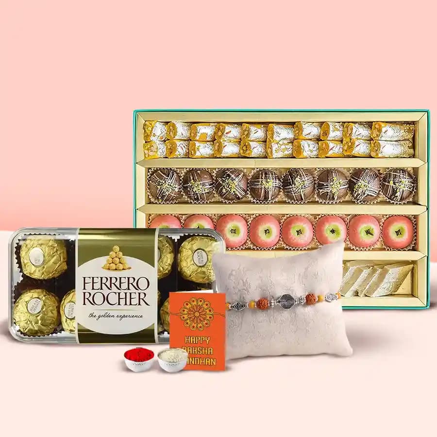 Delightful Treats: Ferrero Rocher & Haldiram Assortment with Free Rakhi