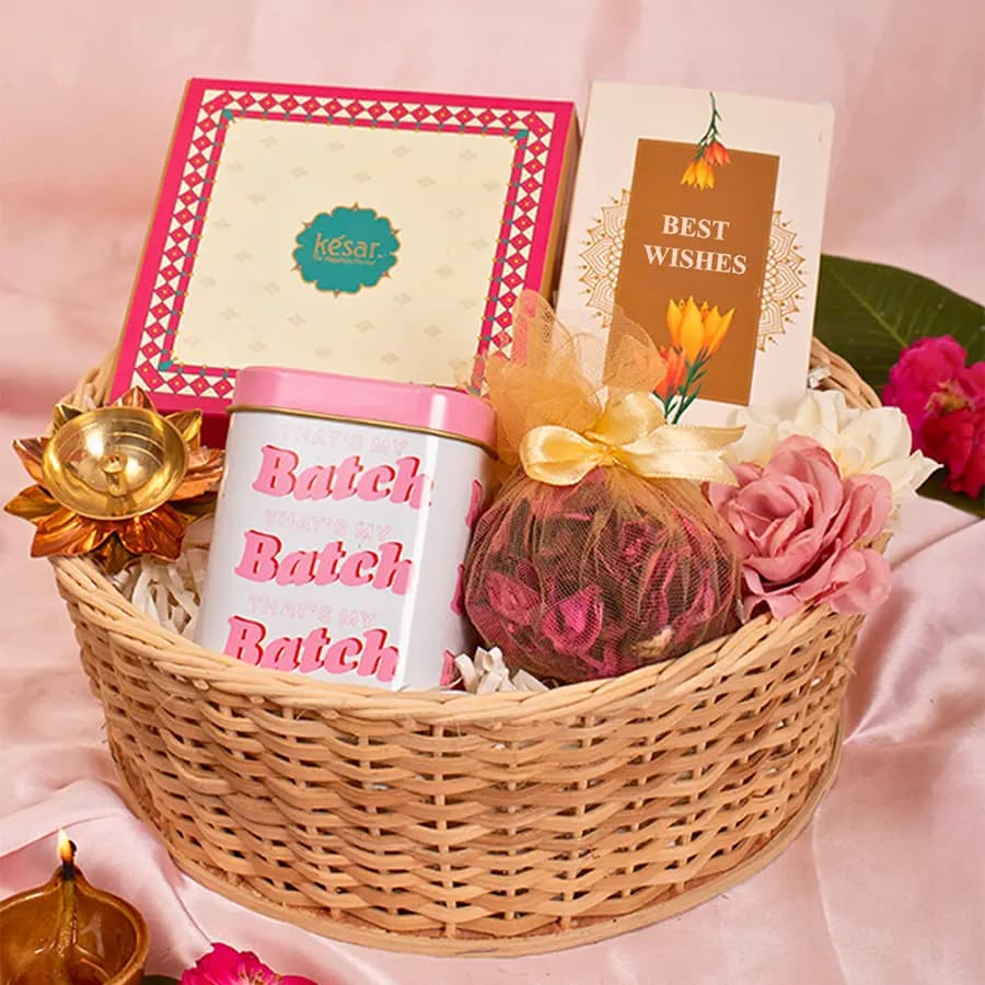 Cane Basket Of Diwali Surprises