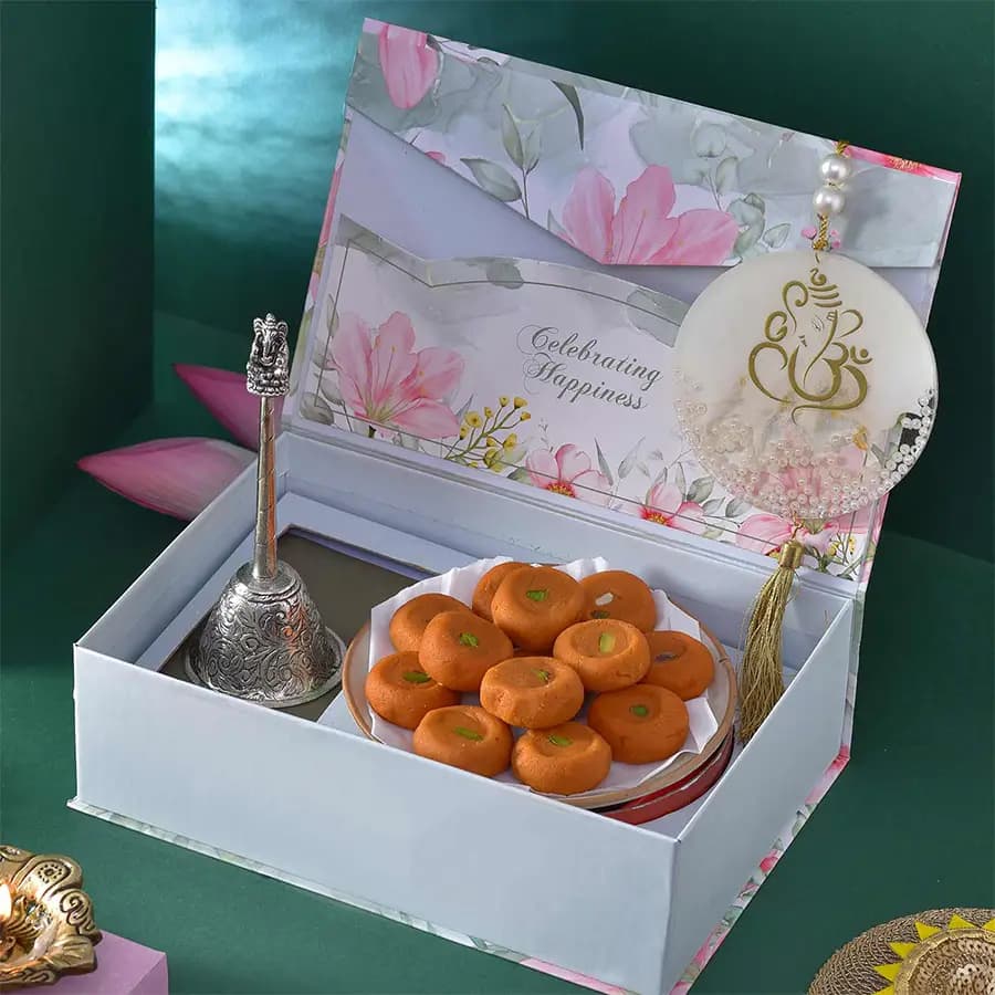 Divine Diwali Box Brass Bell N Sweet