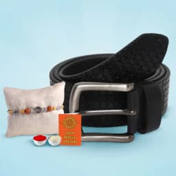 Stylish Leather Belt with Complimentary Rakhi Set 1
