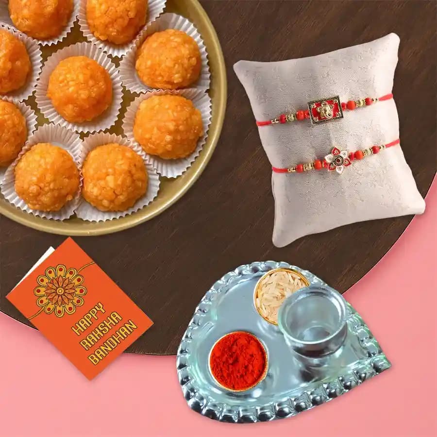 Finest Motichur Laddoo from Haldiram N Stone Rakhis Roli Tika N Card