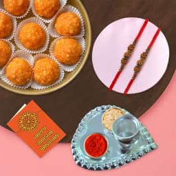 Exquisite Rudraksha Rakhi N Haldiram Motichur Laddoo Roli Tika N Card 1