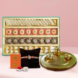 Astonishing Ganesh Rakhi with Sweets N Golden Rakhi Thali 1