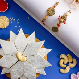 Designer Kundan Bhaiya Bhabhi Rakhi N Kaju Katli Combo 1