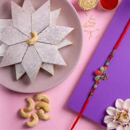 Remarkable Kundan Rakhi N Kaju Katli Box 1