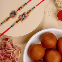 Rakhi Celebration Set Kundan and Gulab Jamun 1