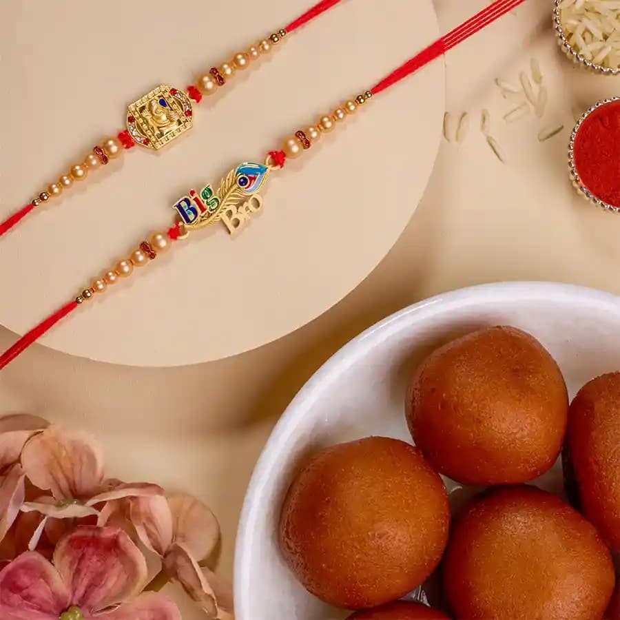 Elegant Rakhi Duo N Festive Sweet Box