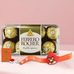 Delightful Ferrero Rocher Treat with Playful Angry Birds Rakhi 1