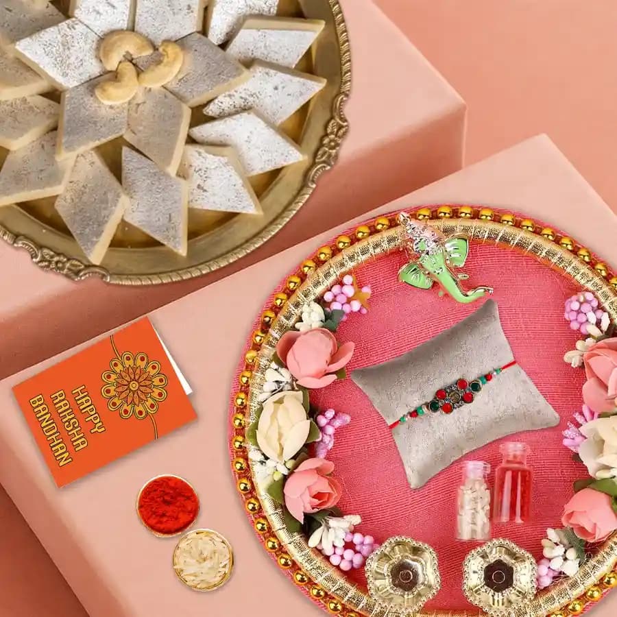 Vibrant Multicolor Rakhi with Kaju Katli Delights