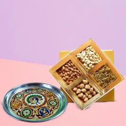 Elegant Meenakari Stainless Steel Thali with Assorted Dry Fruits for Your Sister 1
