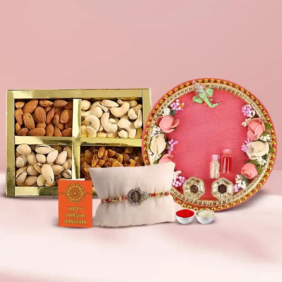Elegant Rakhi Celebration Thali with Assorted Nuts