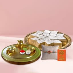 Elegant Gold Pooja Thali Set with Premium Kaju Katli 1
