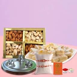 Elegant Silver Thali with Haldiram Kaju Katli & Assorted Nuts 1