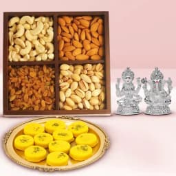 Ganesh Lakshmi Idol with Dry Fruits N Haldirams Kesaria Peda 1