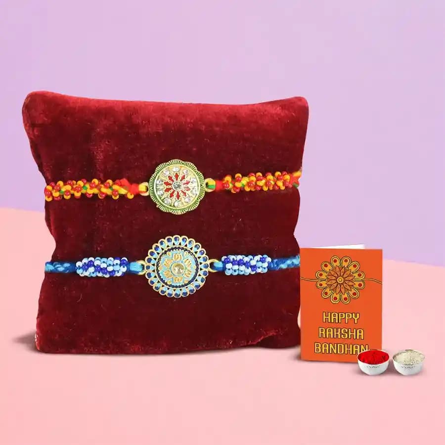 Twin Rakhis with Traditional Roli and Chawal
