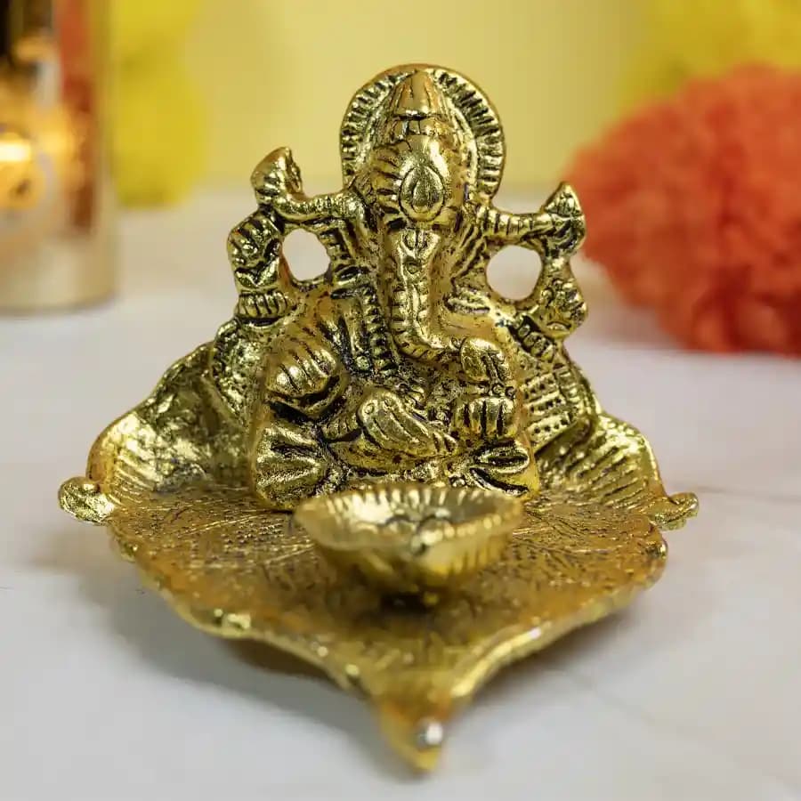 Graceful Lord Ganesha with Diya Gift