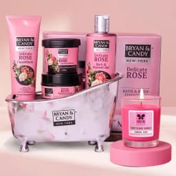 Delicate Rose Bath Tub Spa Set with Iris Shot Glass Aroma Candle 1