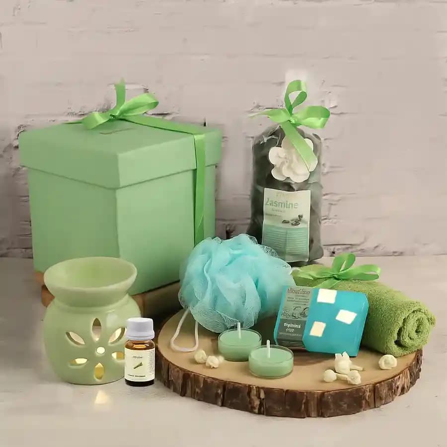 Admirable Jasmine Soap Spa Gift Set with Bathrobe N Green Tea Essential Oil
