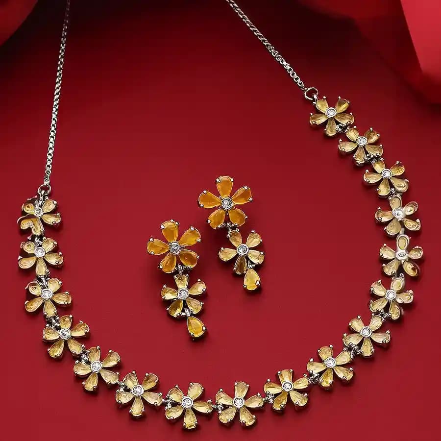 Classy AD Studded Flower Jewellery Set